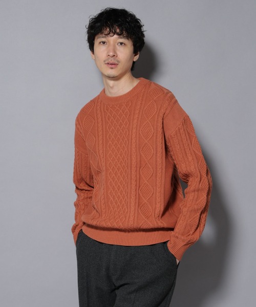 NANO universe（ナノユニバース）の「コットンMIXバルキーケーブルニット（ニット/セーター・メンズ・アイボリー/チャコール/レッド系その他2・S/M/L）」の3枚目の写真