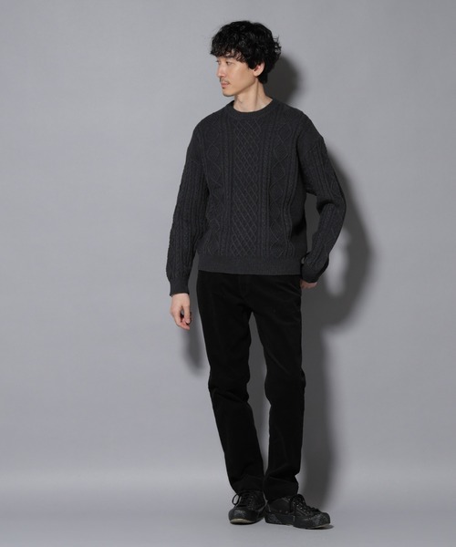 NANO universe（ナノユニバース）の「コットンMIXバルキーケーブルニット（ニット/セーター・メンズ・アイボリー/チャコール/レッド系その他2・S/M/L）」の12枚目の写真