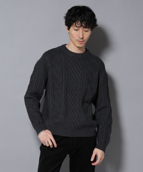 NANO universe（ナノユニバース）の「コットンMIXバルキーケーブルニット（ニット/セーター・メンズ・アイボリー/チャコール/レッド系その他2・S/M/L）」の16枚目の写真