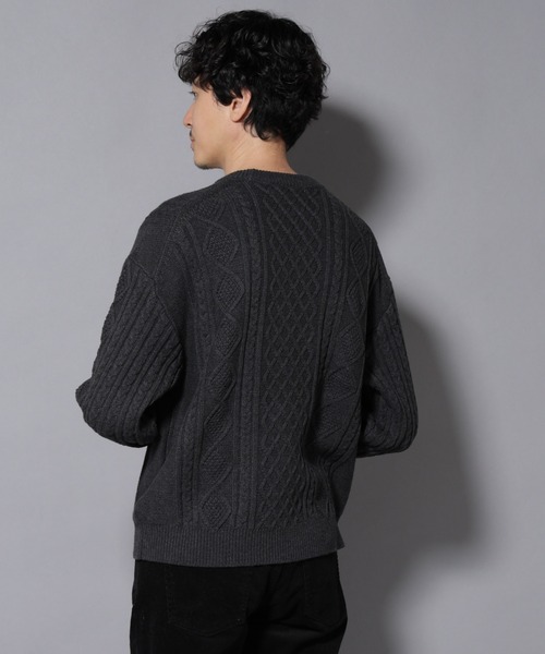 NANO universe（ナノユニバース）の「コットンMIXバルキーケーブルニット（ニット/セーター・メンズ・アイボリー/チャコール/レッド系その他2・S/M/L）」の14枚目の写真