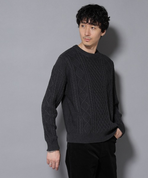 NANO universe（ナノユニバース）の「コットンMIXバルキーケーブルニット（ニット/セーター・メンズ・アイボリー/チャコール/レッド系その他2・S/M/L）」の15枚目の写真