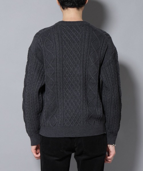 NANO universe（ナノユニバース）の「コットンMIXバルキーケーブルニット（ニット/セーター・メンズ・アイボリー/チャコール/レッド系その他2・S/M/L）」の8枚目の写真
