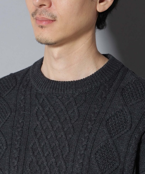 NANO universe（ナノユニバース）の「コットンMIXバルキーケーブルニット（ニット/セーター・メンズ・アイボリー/チャコール/レッド系その他2・S/M/L）」の7枚目の写真