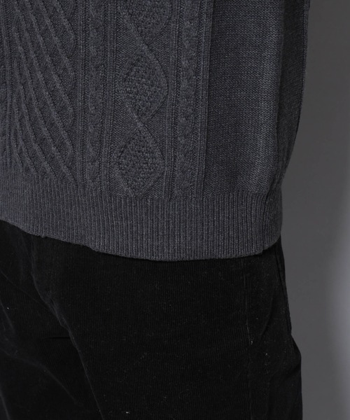 NANO universe（ナノユニバース）の「コットンMIXバルキーケーブルニット（ニット/セーター・メンズ・アイボリー/チャコール/レッド系その他2・S/M/L）」の5枚目の写真