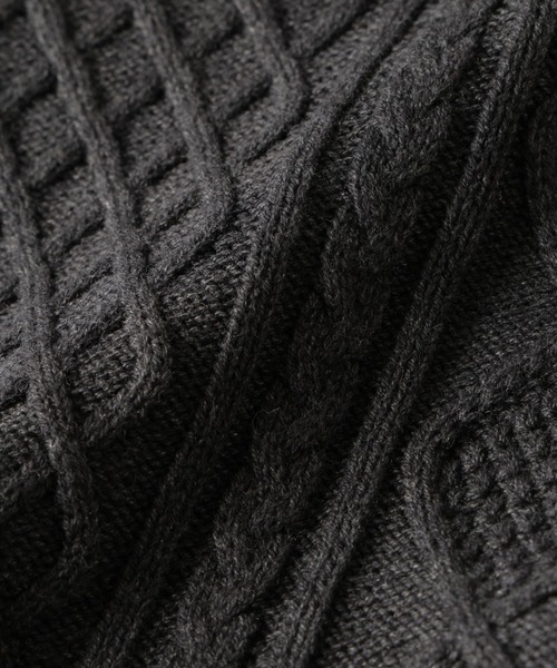 NANO universe（ナノユニバース）の「コットンMIXバルキーケーブルニット（ニット/セーター・メンズ・アイボリー/チャコール/レッド系その他2・S/M/L）」の4枚目の写真