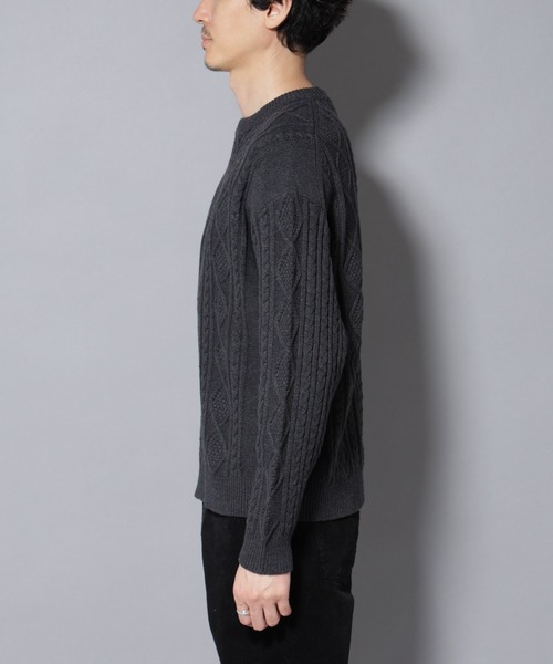 NANO universe（ナノユニバース）の「コットンMIXバルキーケーブルニット（ニット/セーター・メンズ・アイボリー/チャコール/レッド系その他2・S/M/L）」の9枚目の写真