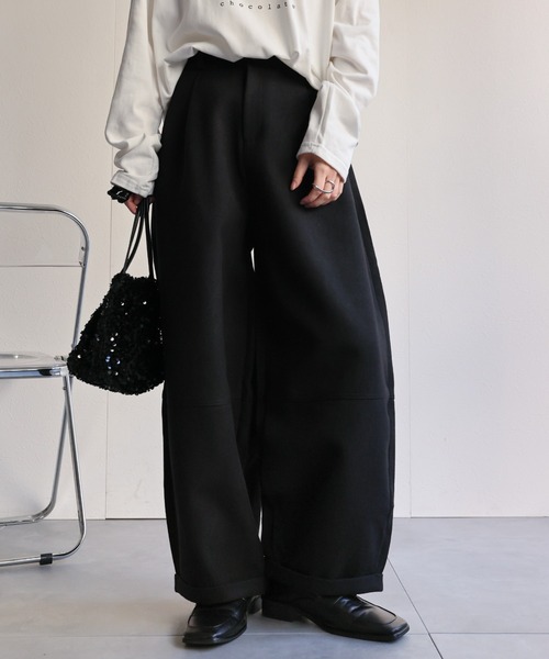 ap retro(アプレトロ)の「メランジ微起毛 バレルレッグパンツ / スラックスパンツ(その他パンツ・レディース・ブラウン/チャコール/ベージュ/ブラック・MEDIUM/LARGE)」の6枚目の写真