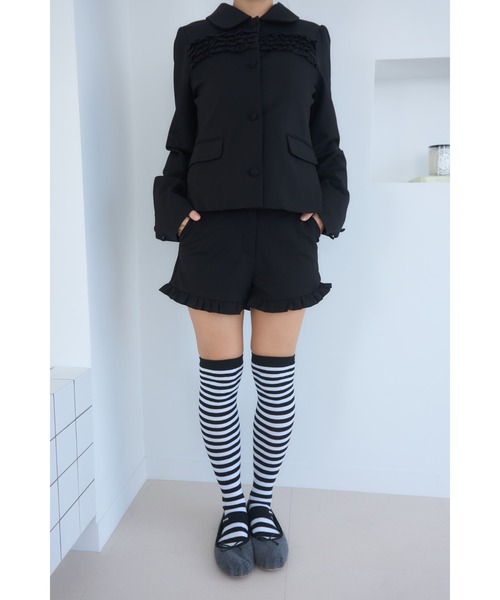 Smyeon(スミョン)の「Frill short pants/フリルデザインショートパンツ(その他パンツ・レディース・ブラック/チャコールグレー・SMALL/MEDIUM)」の4枚目の写真