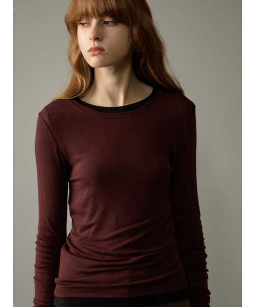 NOEUD(ノウドゥ)の「Wool tencel round Tee (Wine)(Tシャツ/カットソー・レディース・その他・FREE)」の1枚目の写真