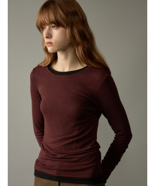 NOEUD(ノウドゥ)の「Wool tencel round Tee (Wine)(Tシャツ/カットソー・レディース・その他・FREE)」の2枚目の写真