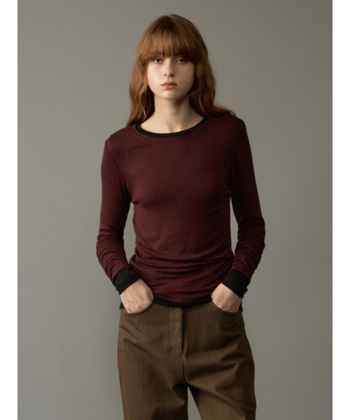 NOEUD(ノウドゥ)の「Wool tencel round Tee (Wine)(Tシャツ/カットソー・レディース・その他・FREE)」の3枚目の写真