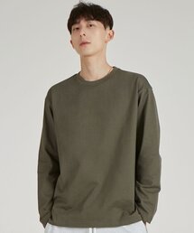 ベーシックラウンドネック13番手綿ロングスリーブTシャツ_カーキ