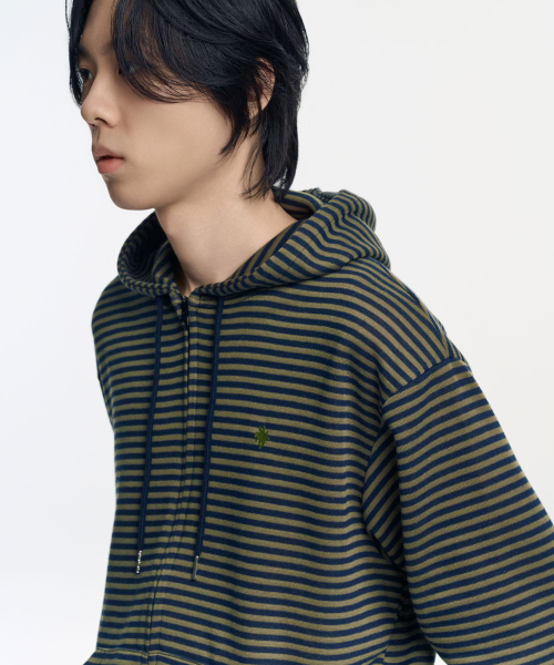 SLOW RECORD HOUSE(スローレコードハウス)の「ストライプニットフードジップアップ_カーキ(パーカー・レディース・その他・MEDIUM/LARGE)」の12枚目の写真