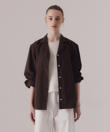 Essential open collar stripe shirt (BROWN)