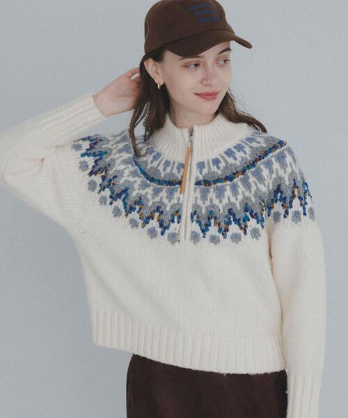 URBAN RESEARCH Sonny Label（アーバンリサーチサニーレーベル）の「ハーフZIP求心ノルディック柄ニット（ニット/セーター・レディース・ホワイト系その他/ピンク系その他/ブラウン系その他・FREE）」の15枚目の写真