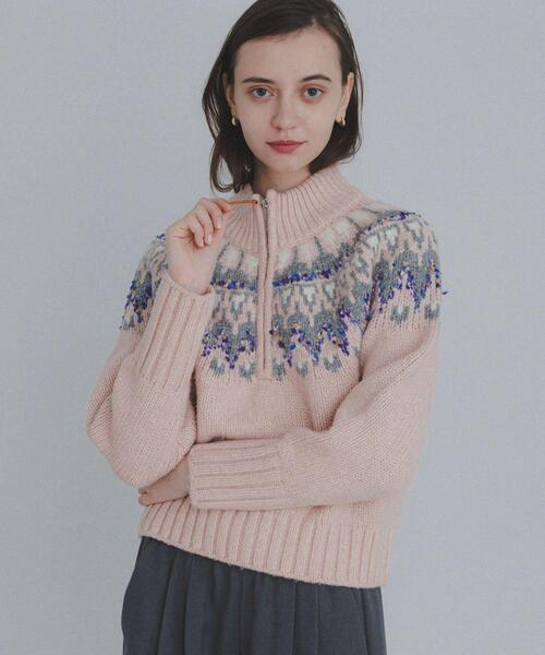 URBAN RESEARCH Sonny Label（アーバンリサーチサニーレーベル）の「ハーフZIP求心ノルディック柄ニット（ニット/セーター・レディース・ホワイト系その他/ピンク系その他/ブラウン系その他・FREE）」の5枚目の写真