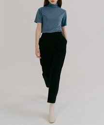 COTTON TUCK TAPERED PANTS BLACK