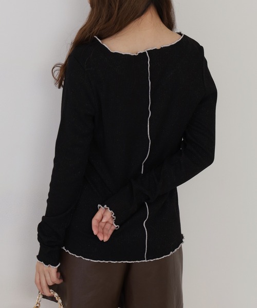FUNALIVE(ファンアライブ)の「ラメ混リブなみなみメロウ長袖(Tシャツ/カットソー・レディース・グレー/ブラック/ライトカーキ/アイボリー・LL/L/M)」の15枚目の写真