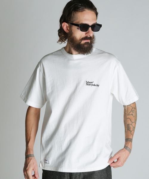 schott(ショット)の「Schott/ショット/Schott NEW YORK CITY EMB. T-SHIRT/ショット ニューヨークシティ 刺繍 Tシャツ(Tシャツ/カットソー・メンズ・ブラック/ホワイト/ブラウン・M/L/XL/2XL)」の1枚目の写真