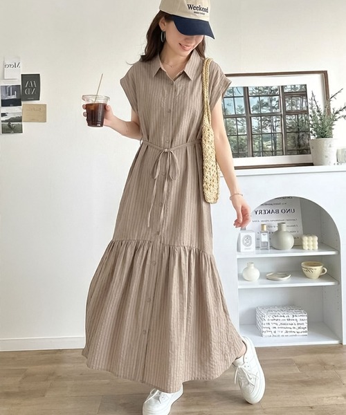 classicalelf（クラシカルエルフ）の「清涼感のある素材で軽やかにスタイルアップ♪フレンチスリーブ裾フリルシャツワンピース（ワンピース・レディース・ブラック/ブルー/モカ・X-LARGE/SMALL/MEDIUM/LARGE）」の22枚目の写真