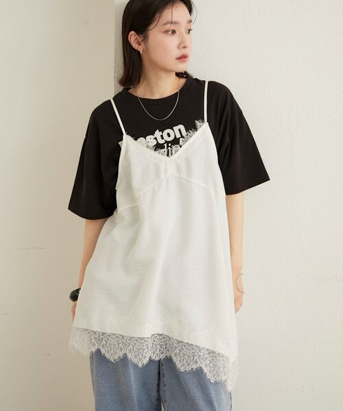 Omekashi（オメカシ）の「レースキャミチュニック（キャミソール・レディース・オフホワイト/ベージュ/ブラック・FREE）」の4枚目の写真