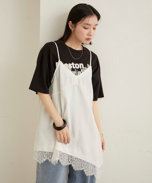 Omekashi（オメカシ）の「レースキャミチュニック（キャミソール・レディース・オフホワイト/ベージュ/ブラック・FREE）」の5枚目の写真