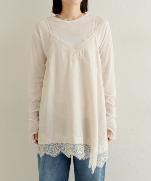 Omekashi（オメカシ）の「レースキャミチュニック（シャツ/ブラウス・レディース・オフホワイト/ベージュ/ブラック・FREE）」の4枚目の写真