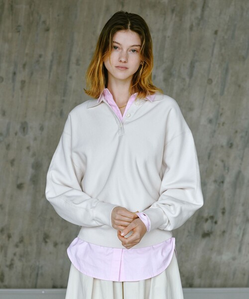 green label relaxing（グリーンレーベルリラクシング）の「ポロカラー スウェット（スウェット・レディース・ダークグレー/ライトブルー/ナチュラル・FREE）」の3枚目の写真