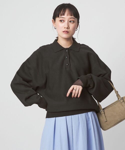 green label relaxing（グリーンレーベルリラクシング）の「ポロカラー スウェット（スウェット・レディース・ダークグレー/ライトブルー/ナチュラル・FREE）」の2枚目の写真
