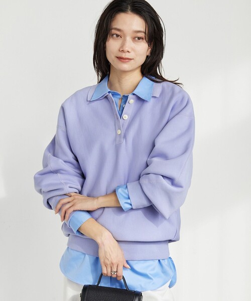 green label relaxing（グリーンレーベルリラクシング）の「ポロカラー スウェット（スウェット・レディース・ダークグレー/ライトブルー/ナチュラル・FREE）」の5枚目の写真