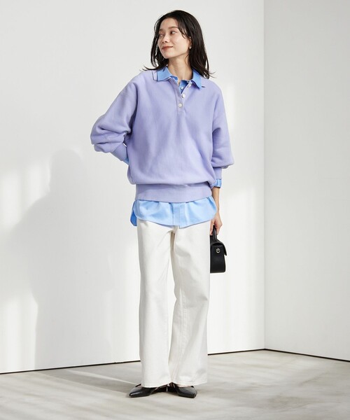 green label relaxing（グリーンレーベルリラクシング）の「ポロカラー スウェット（スウェット・レディース・ダークグレー/ライトブルー/ナチュラル・FREE）」の7枚目の写真