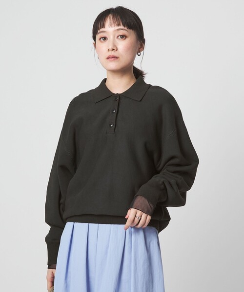 green label relaxing（グリーンレーベルリラクシング）の「ポロカラー スウェット（スウェット・レディース・ダークグレー/ライトブルー/ナチュラル・FREE）」の11枚目の写真