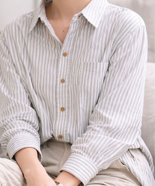 SallyLunn(サリーラン)の「ストライプベーシックシャツ(シャツ/ブラウス・レディース・ブルー/グレー/ホワイト・MEDIUM/LARGE)」の12枚目の写真