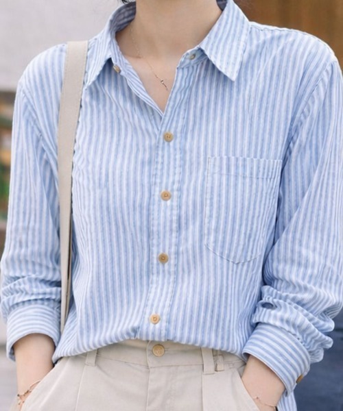 SallyLunn(サリーラン)の「ストライプベーシックシャツ(シャツ/ブラウス・レディース・ブルー/グレー/ホワイト・MEDIUM/LARGE)」の13枚目の写真