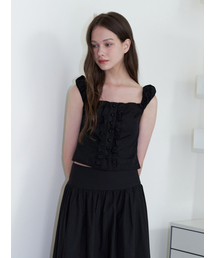 frill sleeveless blouse top - black