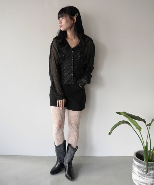 SANSeLF（サンセルフ）の「【SANSeLF】シアーフラワー切り替えブラウス saw25a078（シャツ/ブラウス・レディース・ブラック・FREE）」の2枚目の写真