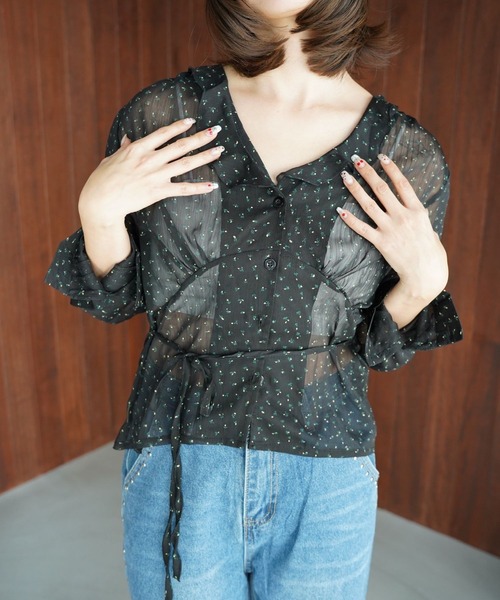 SANSeLF（サンセルフ）の「【SANSeLF】シアーフラワー切り替えブラウス saw25a078（シャツ/ブラウス・レディース・ブラック・FREE）」の14枚目の写真