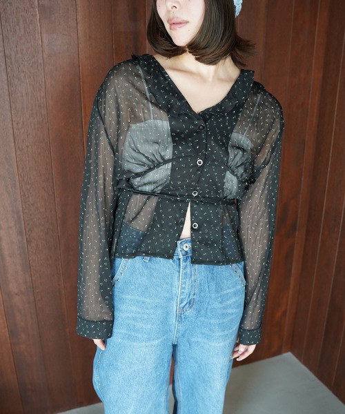 SANSeLF(サンセルフ)の「【SANSeLF】シアーフラワー切り替えブラウス saw25a078(シャツ/ブラウス・レディース・ブラック・FREE)」の18枚目の写真