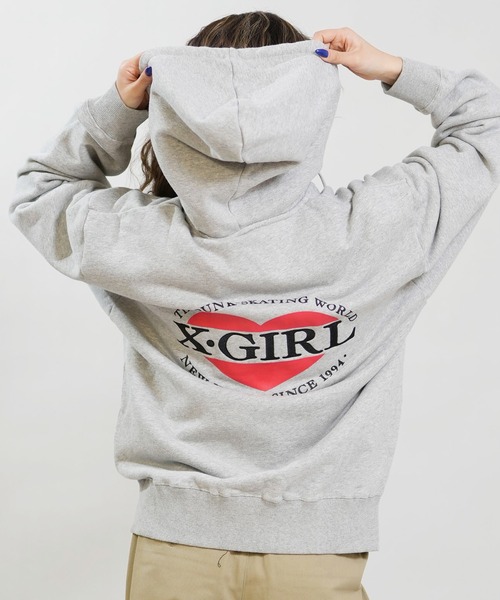 期間限定出品☆ハート　グレー　パーカー ムラサキスポーツ限定】X-GIRL/エックスガール HEART LG ZIP SWT HD