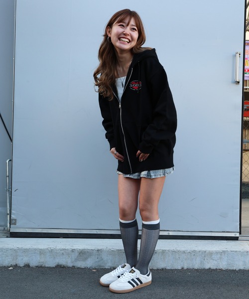 ムラサキスポーツ限定】X-GIRL/エックスガール HEART LG ZIP SWT HD