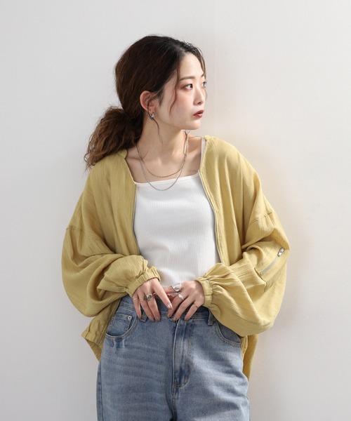 Arinomama(アリノママ)の「Arinomama MA-1風シアシャツ(シャツ/ブラウス・レディース・アイボリー/ライトブラウン/ブラック/マスタード・FREE)」の16枚目の写真