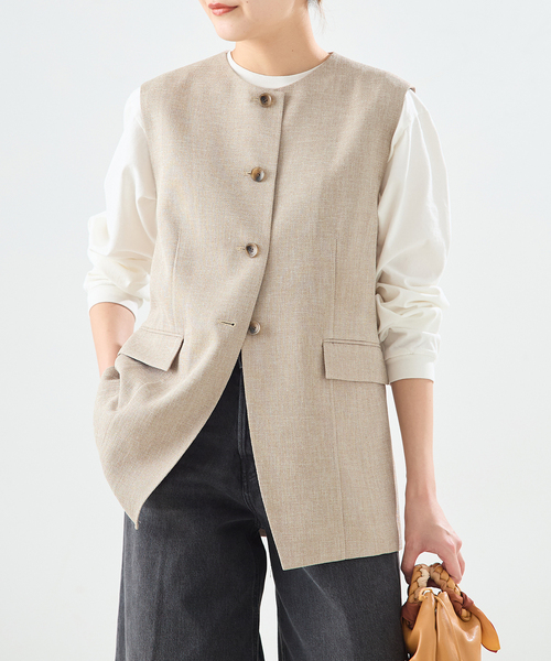 journal standard L'essage（ジャーナルスタンダードレサージュ）の「リノオックス ノーカラーベスト（その他アウター・レディース・アイボリー/ブラック・FREE）」の2枚目の写真