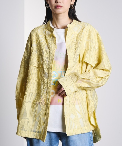 ROSE BUD(ローズバッド)の「(GENE HEAVENS)SHEER DOBBY SHIRT(シャツ/ブラウス・レディース・ブラック/イエロー/オフホワイト・ONE SIZE)」の1枚目の写真