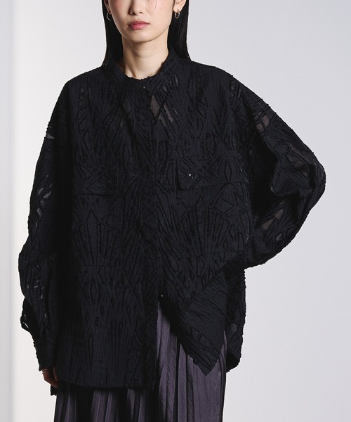 ROSE BUD(ローズバッド)の「(GENE HEAVENS)SHEER DOBBY SHIRT(シャツ/ブラウス・レディース・ブラック/イエロー/オフホワイト・ONE SIZE)」の3枚目の写真