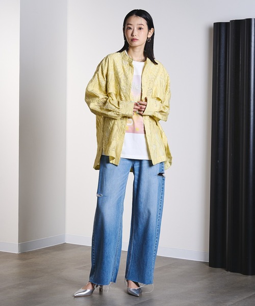 ROSE BUD(ローズバッド)の「(GENE HEAVENS)SHEER DOBBY SHIRT(シャツ/ブラウス・レディース・ブラック/イエロー/オフホワイト・ONE SIZE)」の21枚目の写真