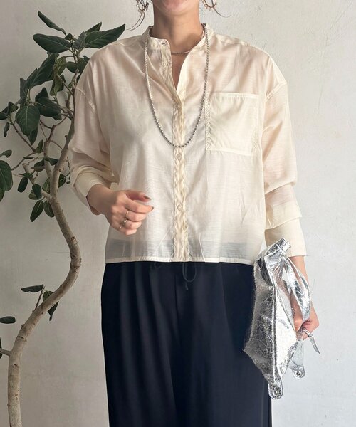 un dix cors(アンディコール)の「シアーバンドカラーシャツ(シャツ/ブラウス・レディース・ライトベージュ/ブラック・FREE)」の19枚目の写真