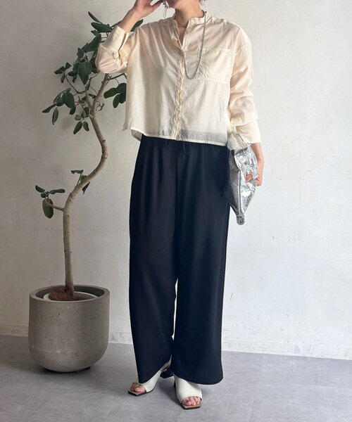 un dix cors(アンディコール)の「シアーバンドカラーシャツ(シャツ/ブラウス・レディース・ライトベージュ/ブラック・FREE)」の21枚目の写真