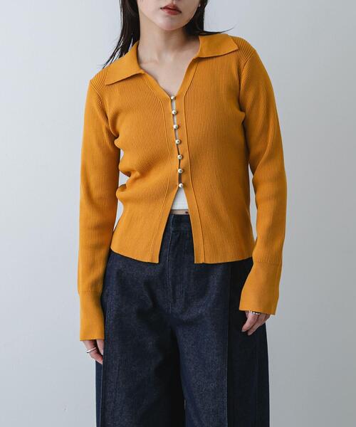 SENSE OF PLACE by URBAN RESEARCH（センスオブプレイスバイアーバンリサーチ）の「『一部WEB限定カラー』『洗濯可』メタルボタンエリツキコンパクトカーディガン（カーディガン/ボレロ・レディース・アイボリー/ネイビー/マスタード/オフホワイト/チャコールグレー・ONE）」の5枚目の写真