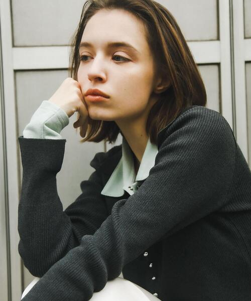 SENSE OF PLACE by URBAN RESEARCH（センスオブプレイスバイアーバンリサーチ）の「『一部WEB限定カラー』『洗濯可』メタルボタンエリツキコンパクトカーディガン（カーディガン/ボレロ・レディース・アイボリー/ネイビー/マスタード/オフホワイト/チャコールグレー・ONE）」の6枚目の写真