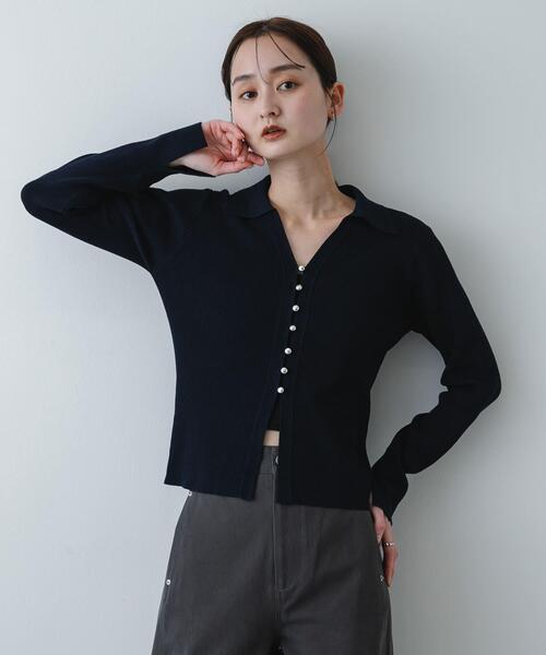 SENSE OF PLACE by URBAN RESEARCH（センスオブプレイスバイアーバンリサーチ）の「『一部WEB限定カラー』『洗濯可』メタルボタンエリツキコンパクトカーディガン（カーディガン/ボレロ・レディース・アイボリー/ネイビー/マスタード/オフホワイト/チャコールグレー・ONE）」の10枚目の写真